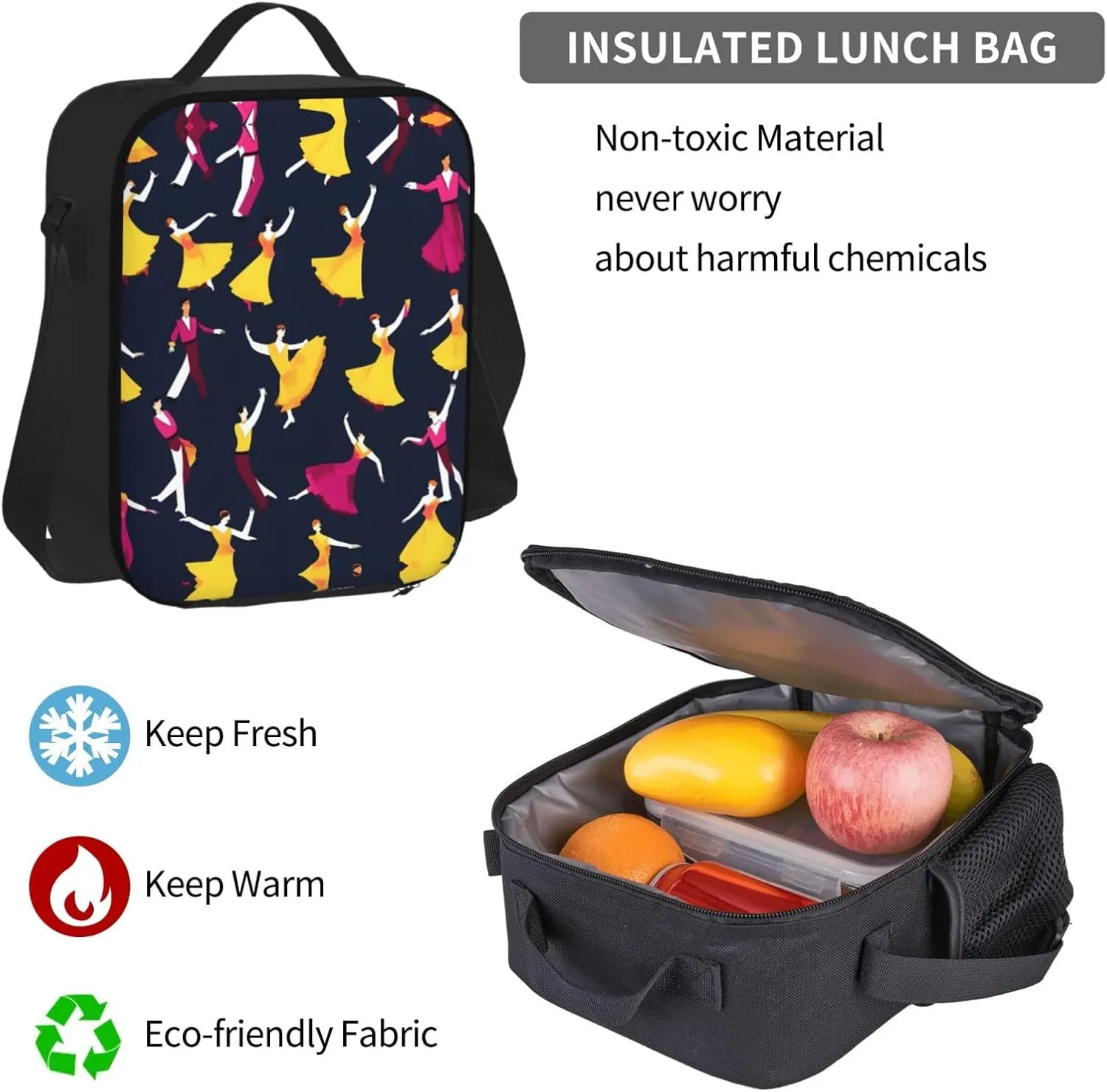 3-In-1 Backpack Bookbag Set,Ballroom Dance Small Pattern Print Casual Travel Backpacks,With Pencil Case Pouch, Lunch Bag