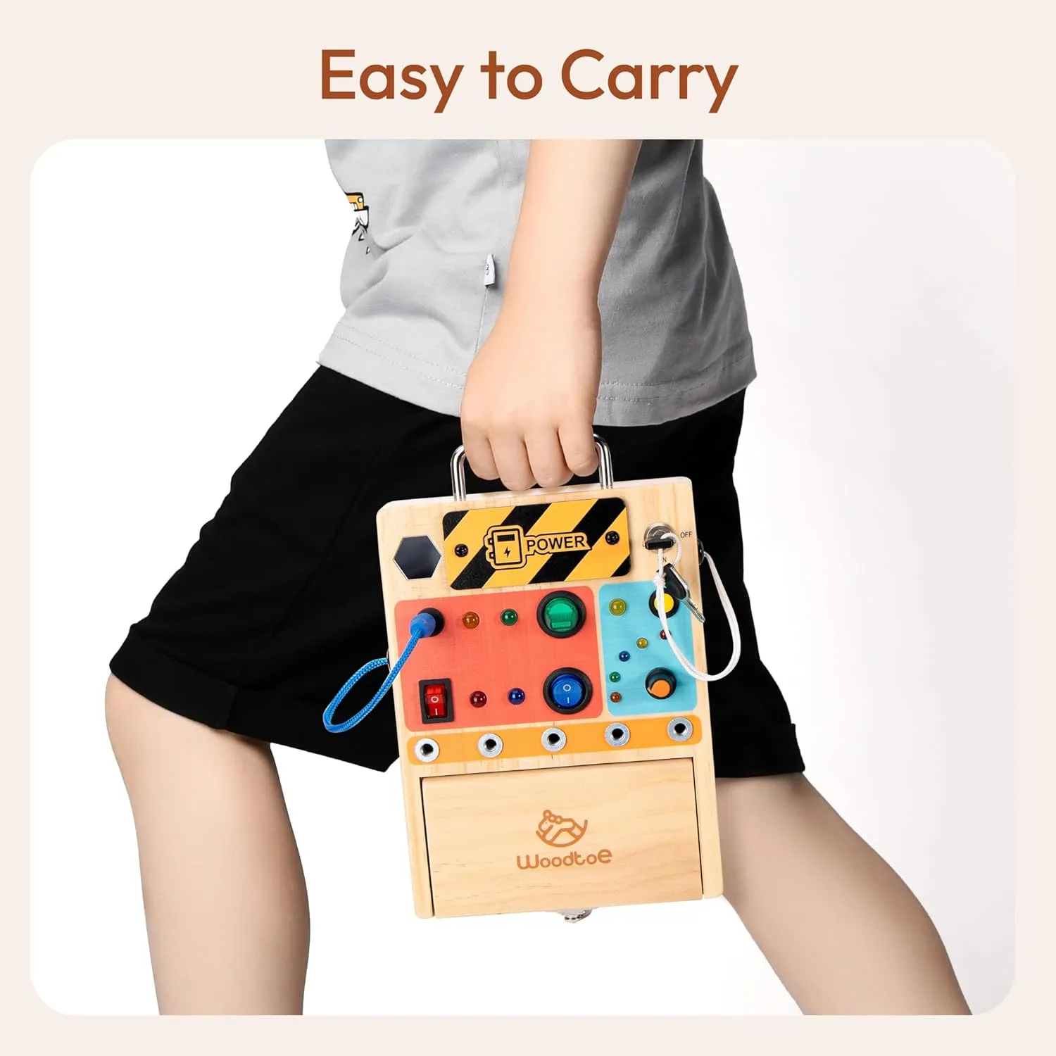 3-in-1 Montessori Busy Board, Wooden Sensory Toy for Toddlers with Led Light Switch, Lock and Key Toys, Educational Travel Toys Gifts for Boys and Girls 3-6