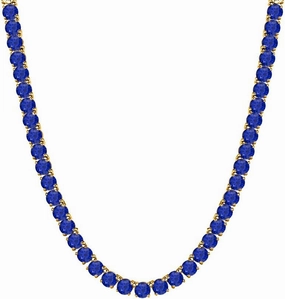 30.48 Ctw - 57.15 Ctw Round Cut Lab Created Blue Sapphire 14K Yellow Gold Plated 4mm Tennis Necklace 16" Inch -30" Inch For Men's & Women's