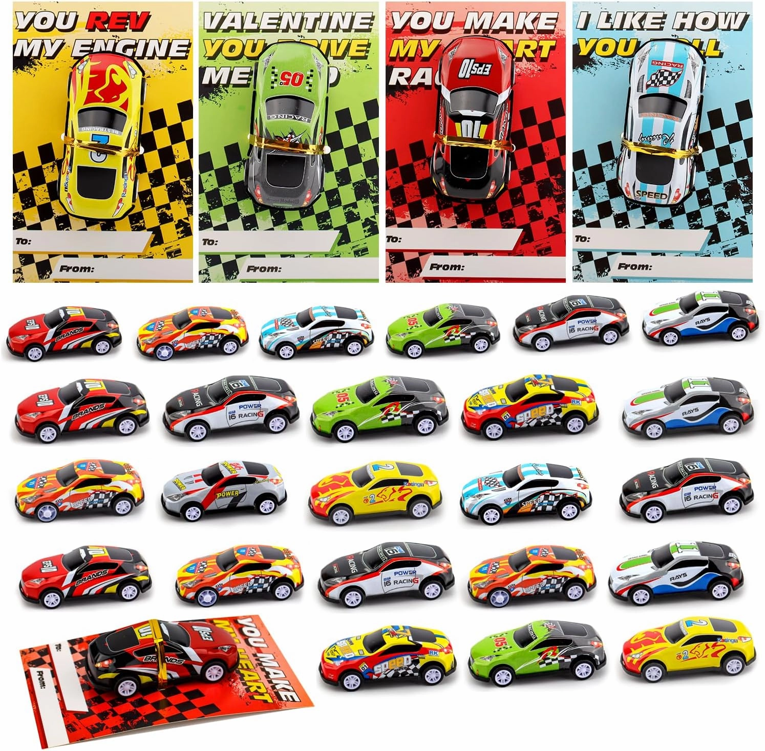 30 PCS Valentines Day Cards for Kids School with Racing Cars, Kids Valentine Party Favor, Valentine's Day Classroom Prizes, Ideal Valentine Exchange Gift
