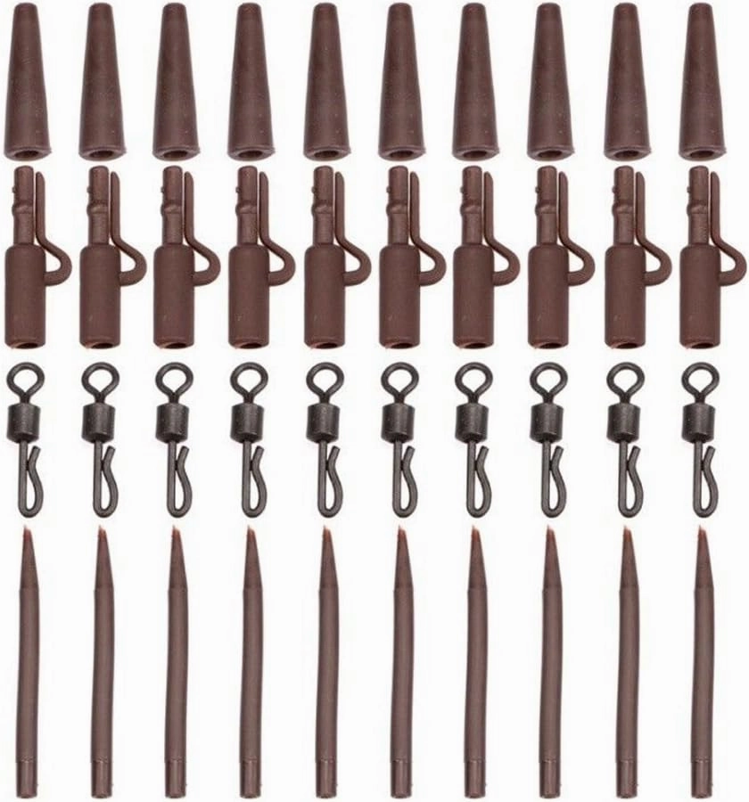 40pcs Carp Fishing Tackle Kit with Safety Lead Clips, Swivels, and Hair Rigs Combo Box