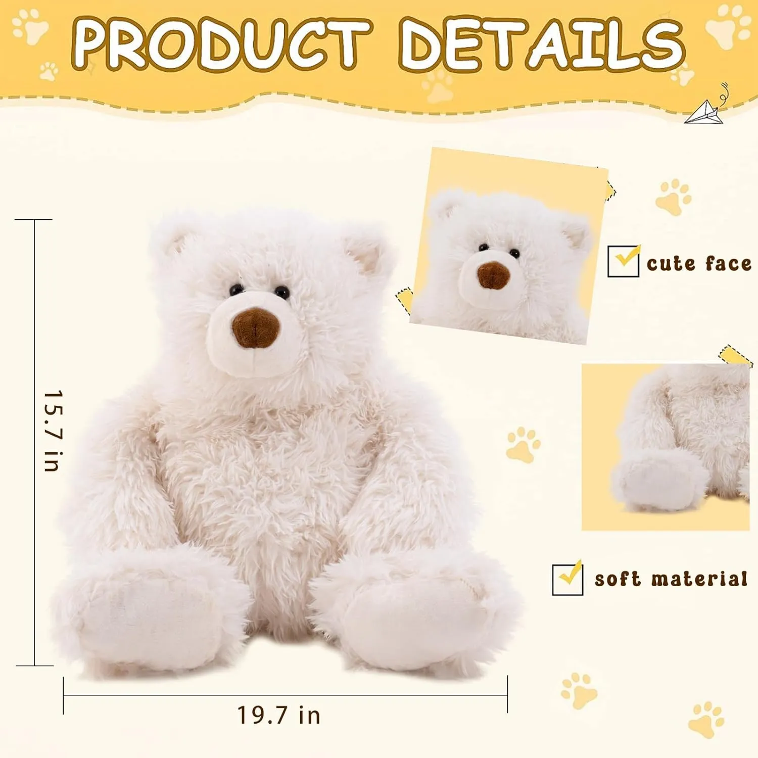 4.2 lbs Polar Bear Weighted Stuffed Animal 27in, Stuffed Bear Plush for Adult, Kids, Weight Polar Bear Plush Animal Pillow White Bear Gifts on Christmas, Birthday, Valentine's Day