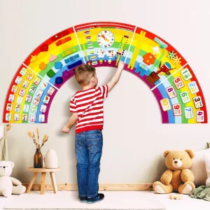 47In Large Felt Rainbow Montessori Busy Board for Toddlers 1 2 3 4 5 Year Old Activity Wall Panels Sensory Board Interactive Toys Travel Toys for Plane Bedrooms Decor Hand-eye Coordination Colorful