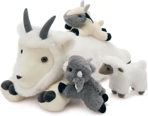 4Pcs Goat Plush Set, Big Mom Goat Stuffed Animal with 3 Baby Goat Plush Toys, 18" Zoo Animal Stuffed Toy Gift for Girls Boys Kids, Cuddly Farm Animal Plushies for Christmas Children's Day