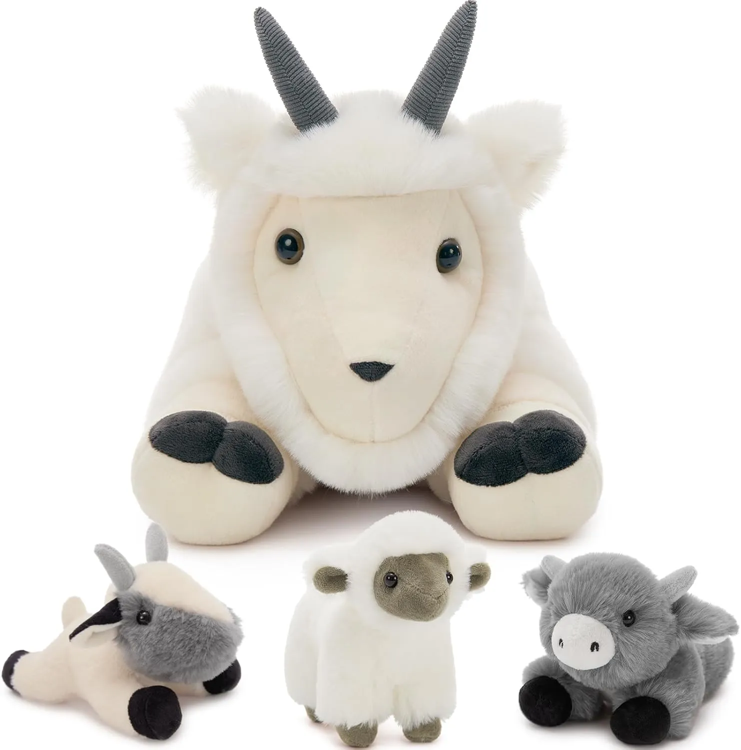 4Pcs Goat Plush Set, Big Mom Goat Stuffed Animal with 3 Baby Goat Plush Toys, 18" Zoo Animal Stuffed Toy Gift for Girls Boys Kids, Cuddly Farm Animal Plushies for Christmas Children's Day