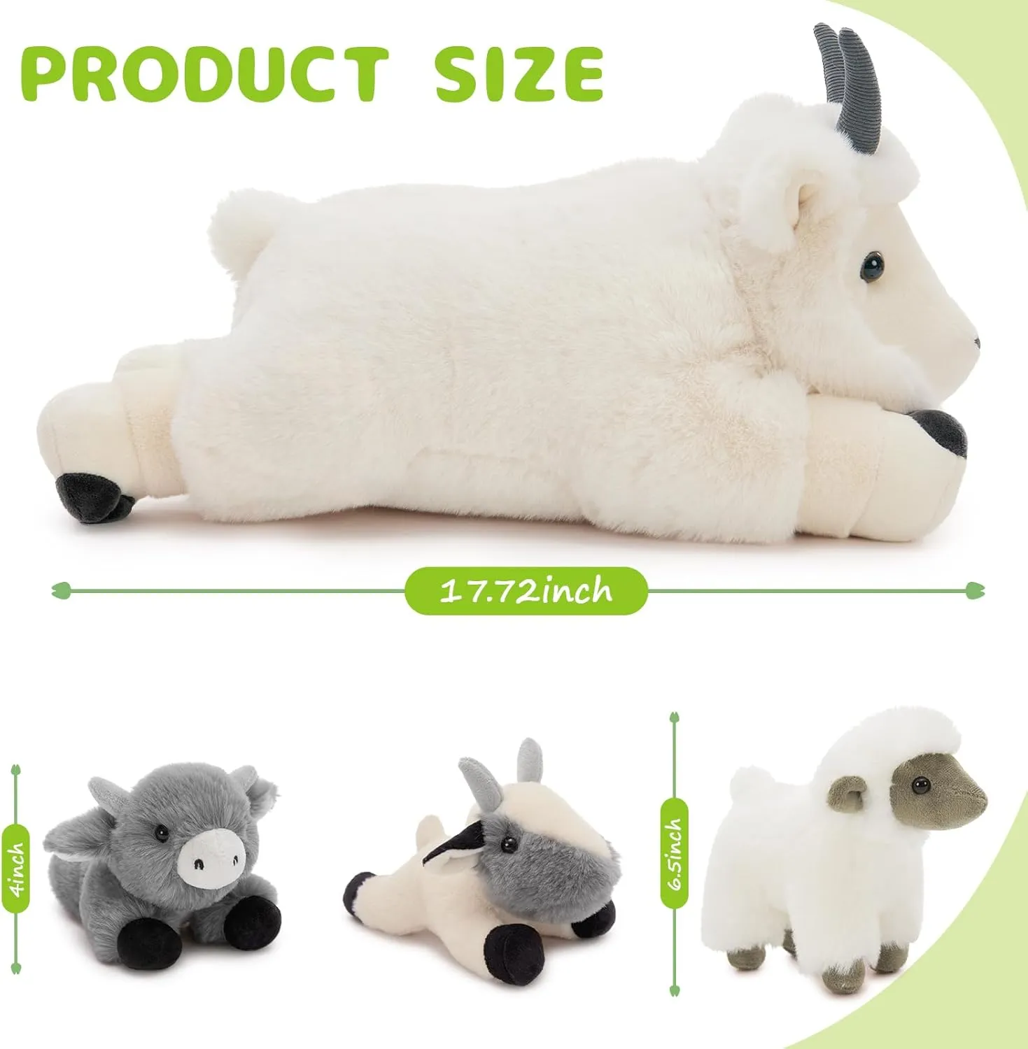 4Pcs Goat Plush Set, Big Mom Goat Stuffed Animal with 3 Baby Goat Plush Toys, 18" Zoo Animal Stuffed Toy Gift for Girls Boys Kids, Cuddly Farm Animal Plushies for Christmas Children's Day