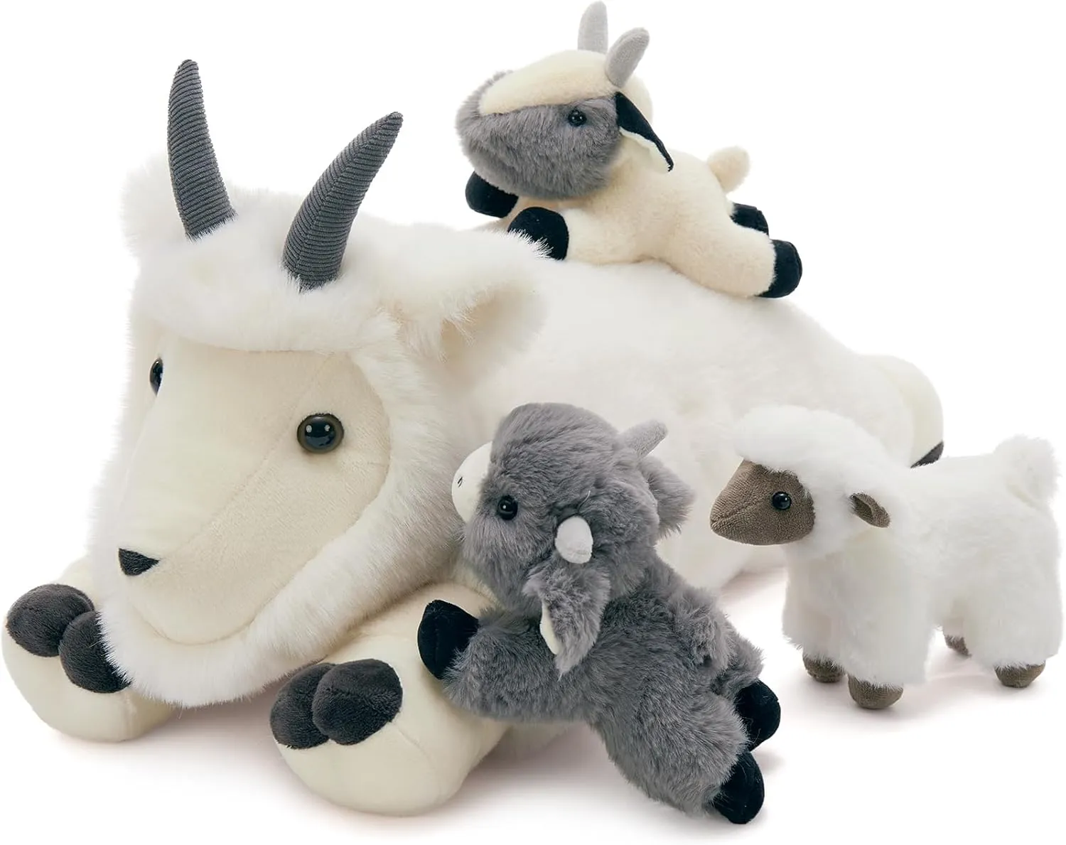 4Pcs Goat Plush Set, Big Mom Goat Stuffed Animal with 3 Baby Goat Plush Toys, 18" Zoo Animal Stuffed Toy Gift for Girls Boys Kids, Cuddly Farm Animal Plushies for Christmas Children's Day