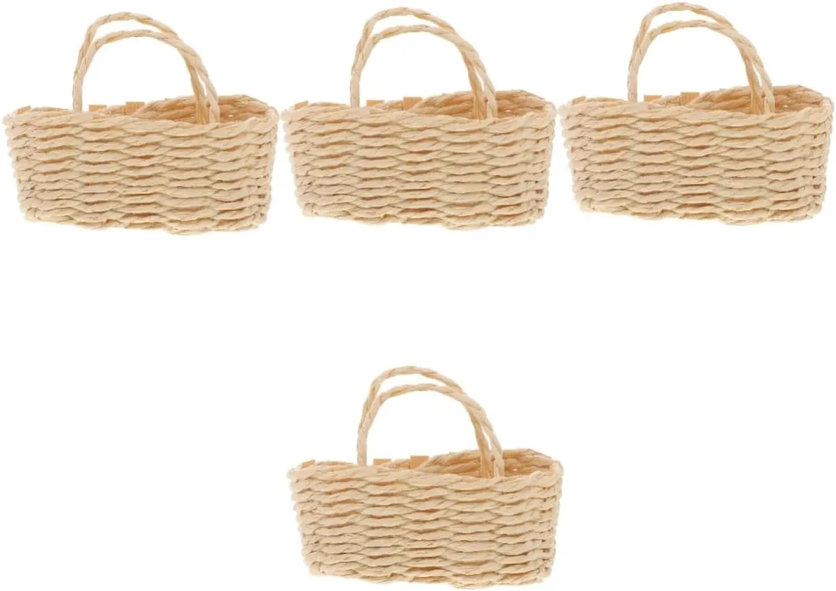 4pcs Miniature Woven Basket for Dollhouse Realistic Simulation Decor Compact for Boys and Girls Miniature Furniture House Decoration Charming Rattan Scenes