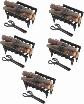 4sets Miniature Firewood Rack and Tong Vintage Dollhouse Accessories for Realistic Fireplace Decoration Compact Firewood Model for Dollhouses and Boys and Girls Playtime