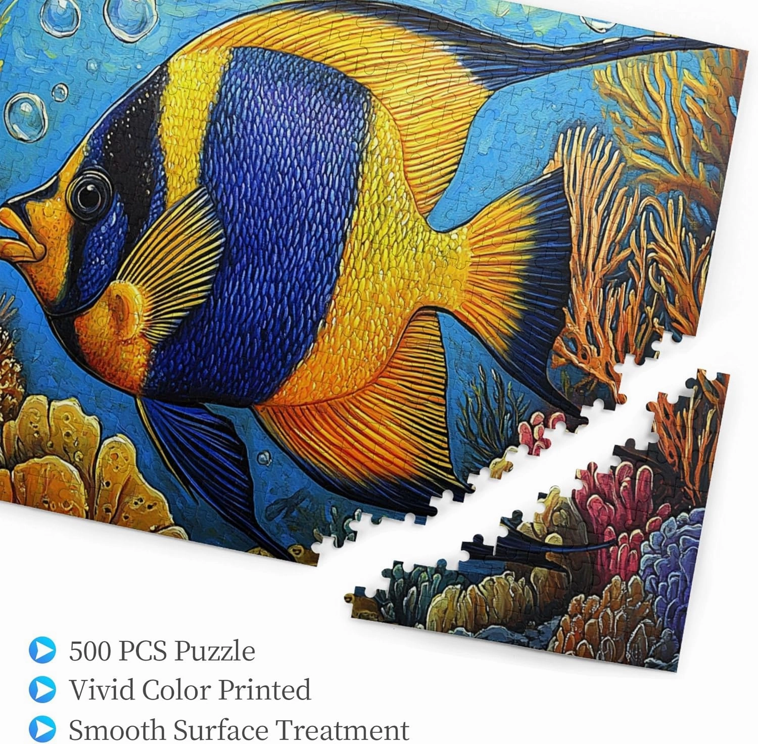 500 Pcs Pieces of Vibrant Puzzles, Underwater Blue Tropic Fish, Wooden Puzzles, Amazing Colors, Creative Entertainment Games and Holiday Party Gift Art Wall Home Choice