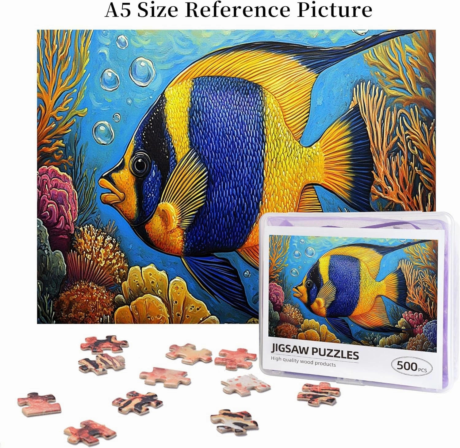 500 Pcs Pieces of Vibrant Puzzles, Underwater Blue Tropic Fish, Wooden Puzzles, Amazing Colors, Creative Entertainment Games and Holiday Party Gift Art Wall Home Choice