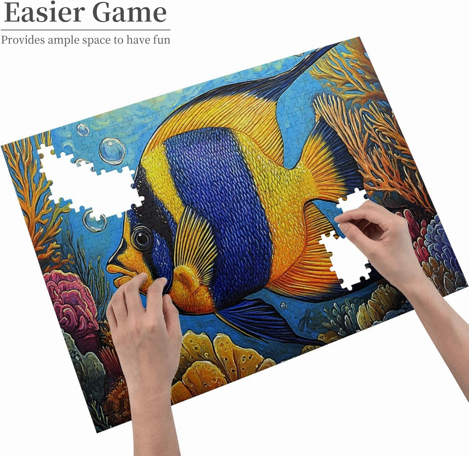 500 Pcs Pieces of Vibrant Puzzles, Underwater Blue Tropic Fish, Wooden Puzzles, Amazing Colors, Creative Entertainment Games and Holiday Party Gift Art Wall Home Choice