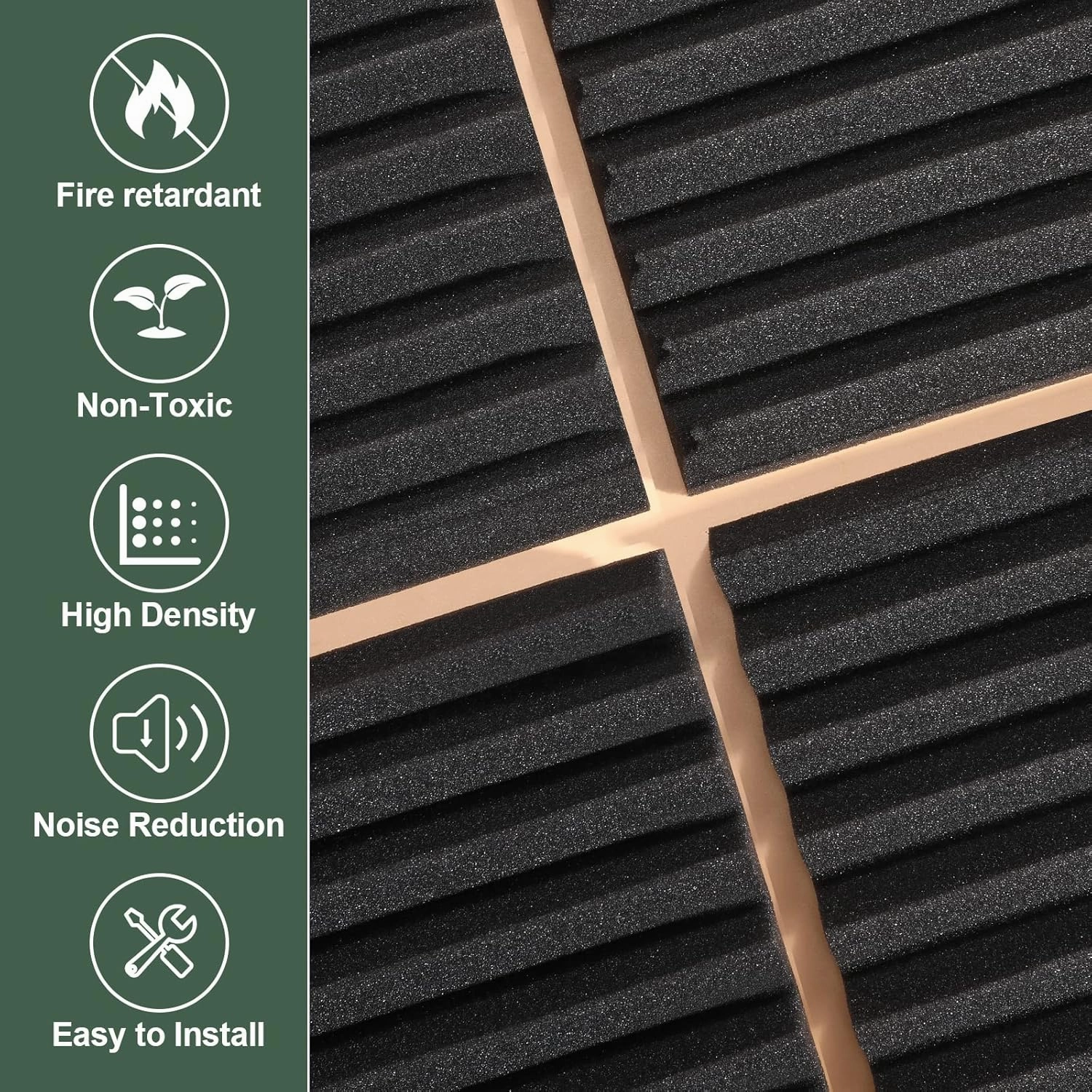 50 Pack Acoustic Foam Panels,2"X 12" X 12"Sound Proof Foam Panels-High Density Sound Absorbing Panels,Fire Resistant Soundproof Wedges Panels for Studio Recording & Office & Home