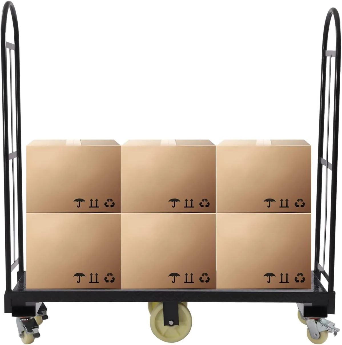 51.2"x 15.7"x64.6" U-Boat Steel Cart 2000lbs Capacity Heavy Duty Narrow Aisle U-Boat Platform Truck Industrial Hand Truck with Removable Handles for Warehouses
