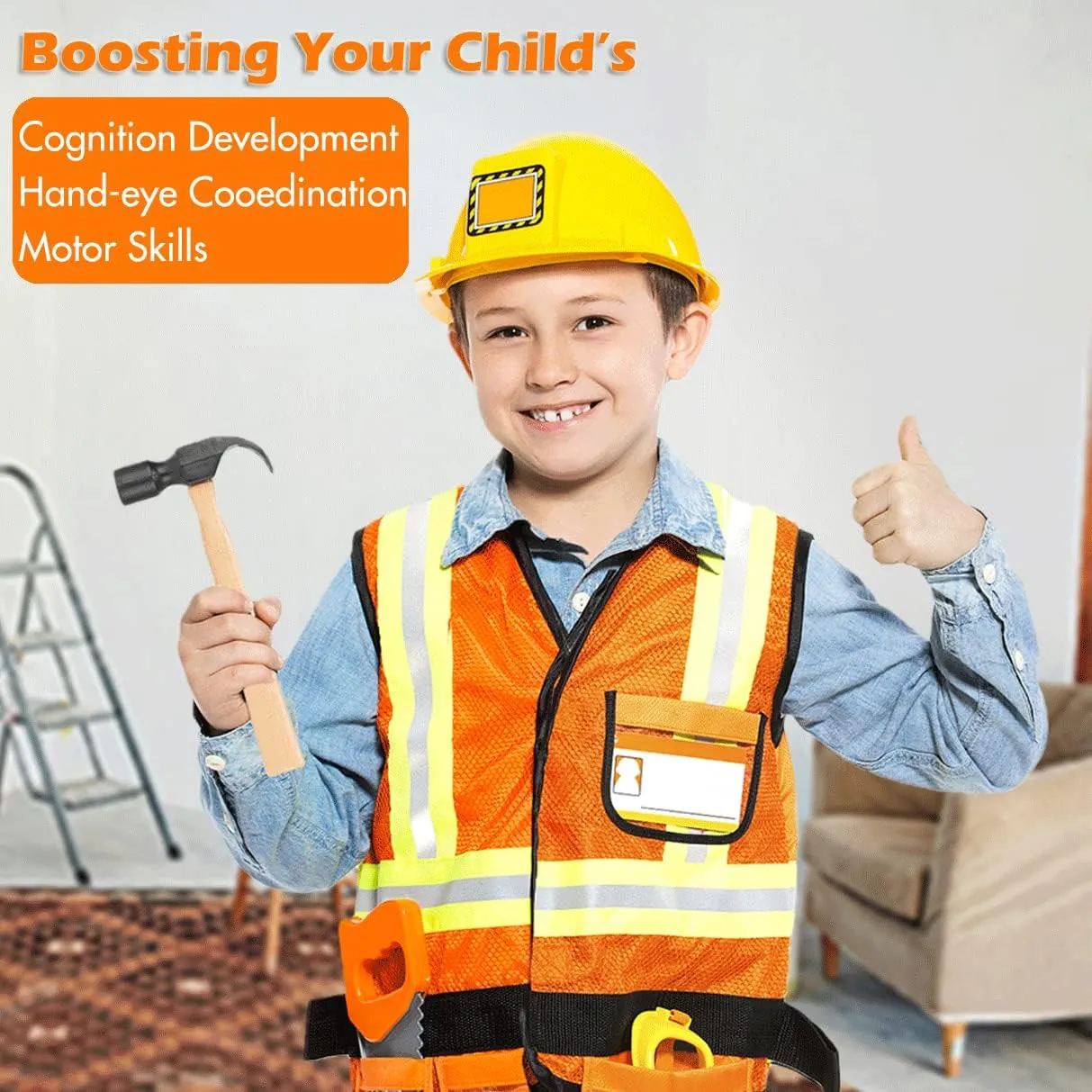 56 Pcs Kids Toy Tool Set Construction Party Supplies Plastic Pretend Play Accessory for Boys with Screwdrivers Pliers Axes Saws