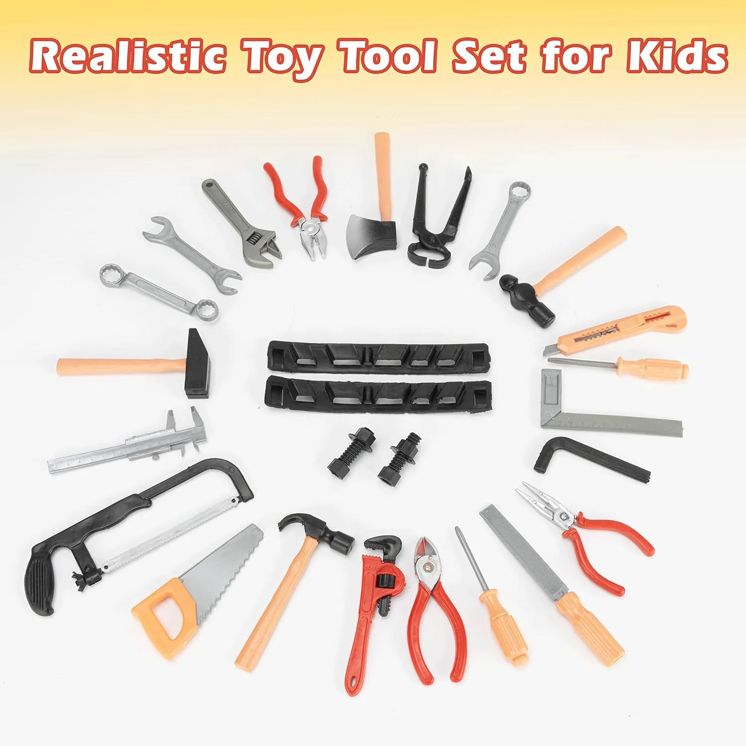 56 Pcs Kids Toy Tool Set Construction Party Supplies Plastic Pretend Play Accessory for Boys with Screwdrivers Pliers Axes Saws