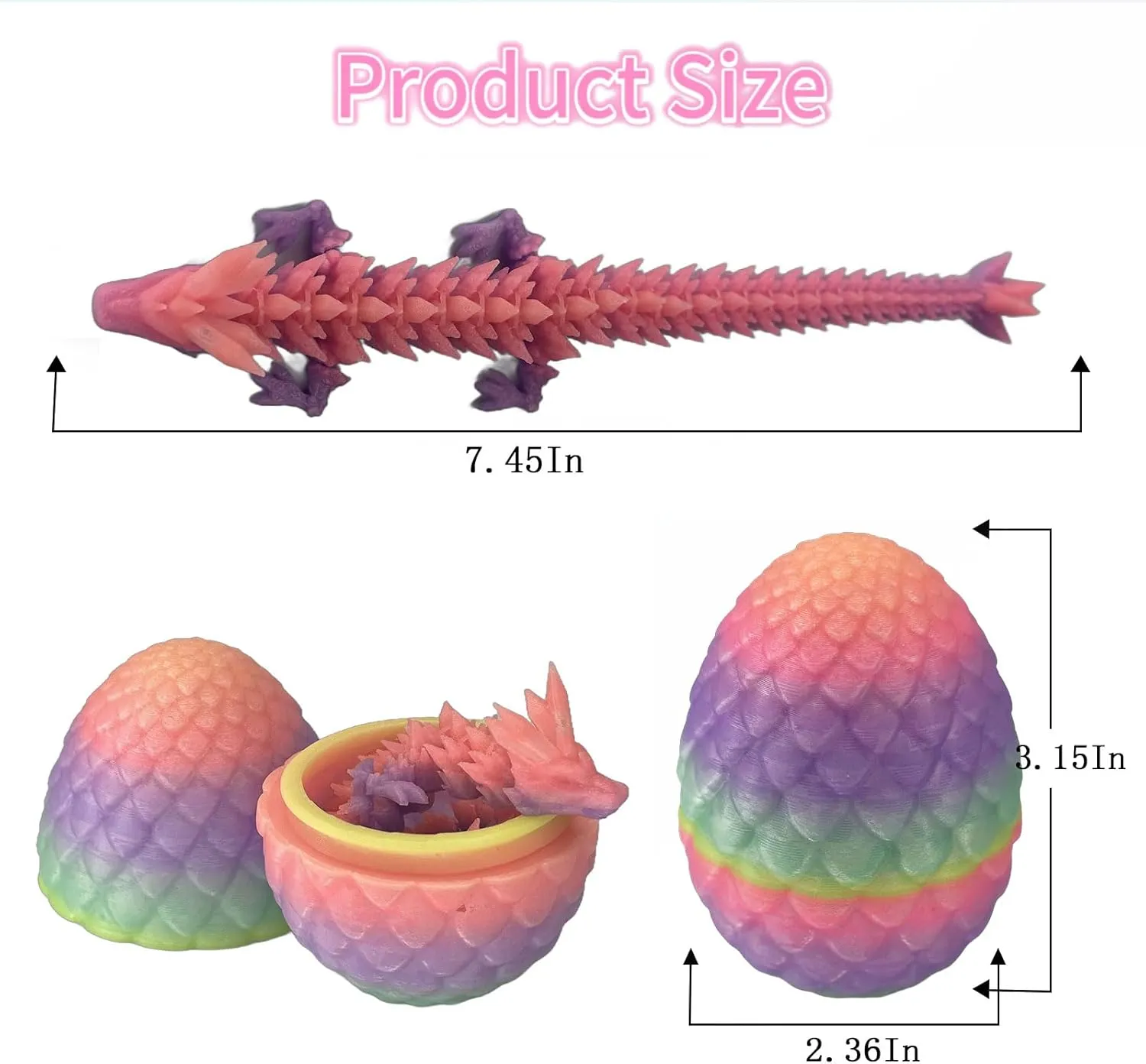 5PCS 3D Printed Mini Dragon Egg with Dragon Inside Fidget Toy,Mythical Prefilled Easter Eggs with Glow in The Dark