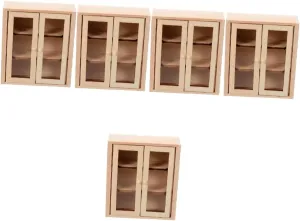5pcs Miniature Dollhouse Cabinet Unpainted Wooden Furniture for Tiny House Decoration Retro Design Realistic Compact Display for Miniature Scenes and Models