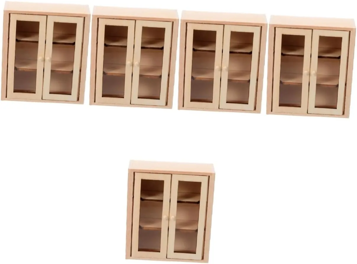 5pcs Miniature Dollhouse Cabinet Unpainted Wooden Furniture for Tiny House Decoration Retro Design Realistic Compact Display for Miniature Scenes and Models