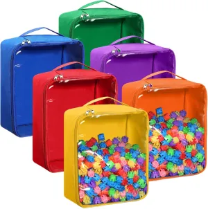 6 Packs Toy Storage Bags with Clear PVC Window, Large Reusable Oxford Fabric Organizing Bags, Toy Bags for Building Blocks, Puzzles and Board Games Storage(Multicolor)