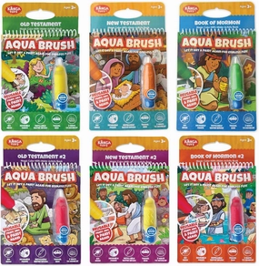 6 Pack of Aqua Brush, Water Reveal, Coloring Scripture Activity Book for Kids. (6 Pack Bible & Book of Mormon Set)