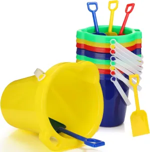 7.5 Inch Beach Buckets and Shovels Plastic Sand Pails Castle Building Sand Shovel for Boys and Girls Summer Beach Toys Party Favors(12 Set)