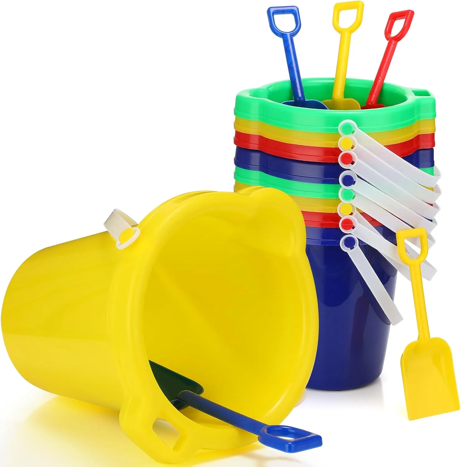 7.5 Inch Beach Buckets and Shovels Plastic Sand Pails Castle Building Sand Shovel for Boys and Girls Summer Beach Toys Party Favors(12 Set)