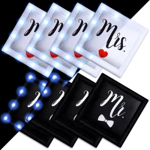 8 Pcs LED Wedding Cornhole Bag Includes 4 Black Mr Bags and 4 White Mrs Bags 6 x 6 Inch Light up Cornhole Bean Bags for Cornhole Board Glow in The Dark Cornhole Bag for Wedding Party Game