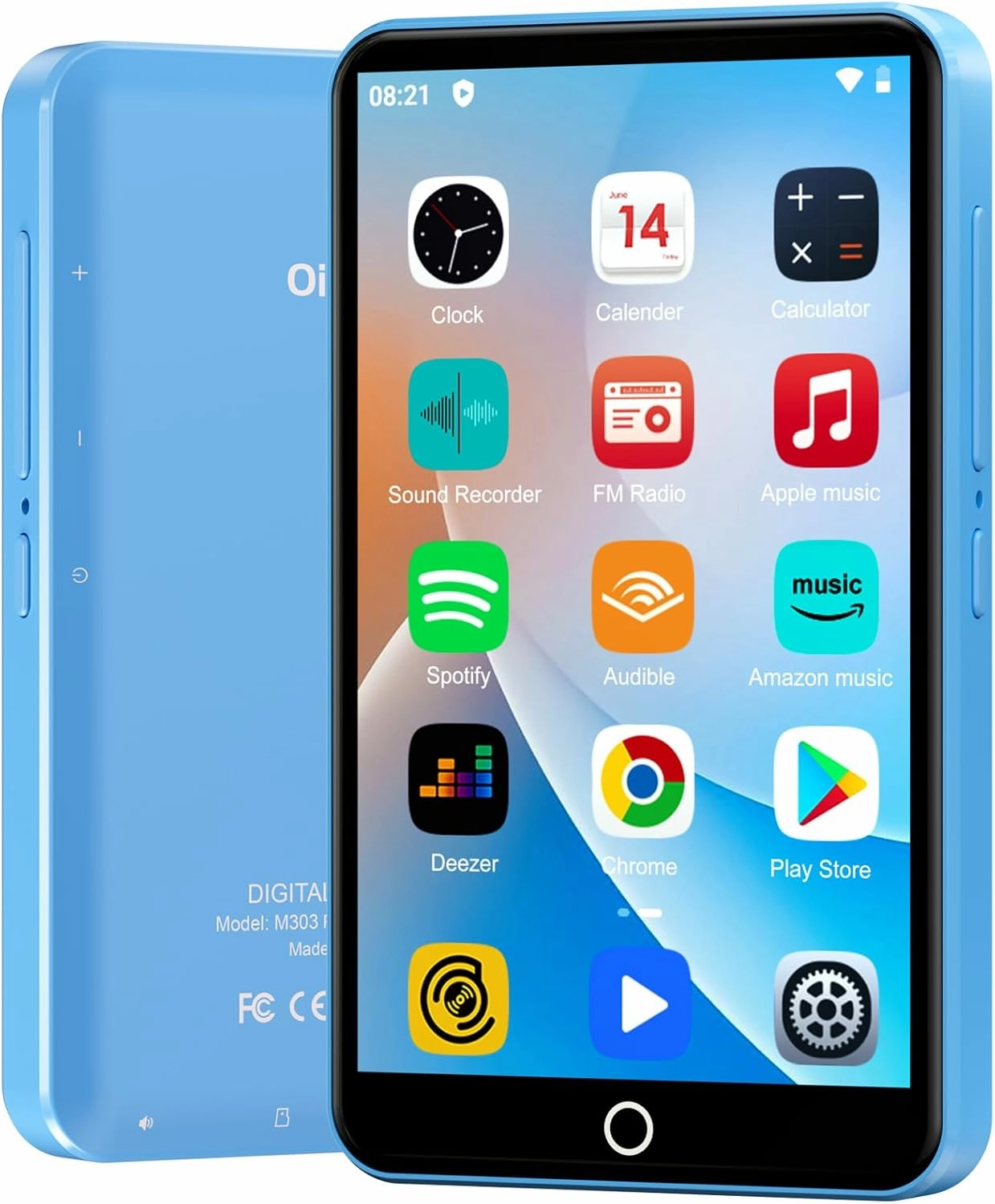 80GB MP3 Player with Bluetooth and WiFi, Android Player with Speaker Mp3 & Mp4 Music Player with Spotify, Amazon Music, Browser, Deezer, 4.0" Touch Screen, Download Music,Up to 512GB (Light Blue)