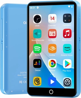 80GB MP3 Player with Bluetooth and WiFi, Android Player with Speaker Mp3 & Mp4 Music Player with Spotify, Amazon Music, Browser, Deezer, 4.0" Touch Screen, Download Music,Up to 512GB (Light Blue)