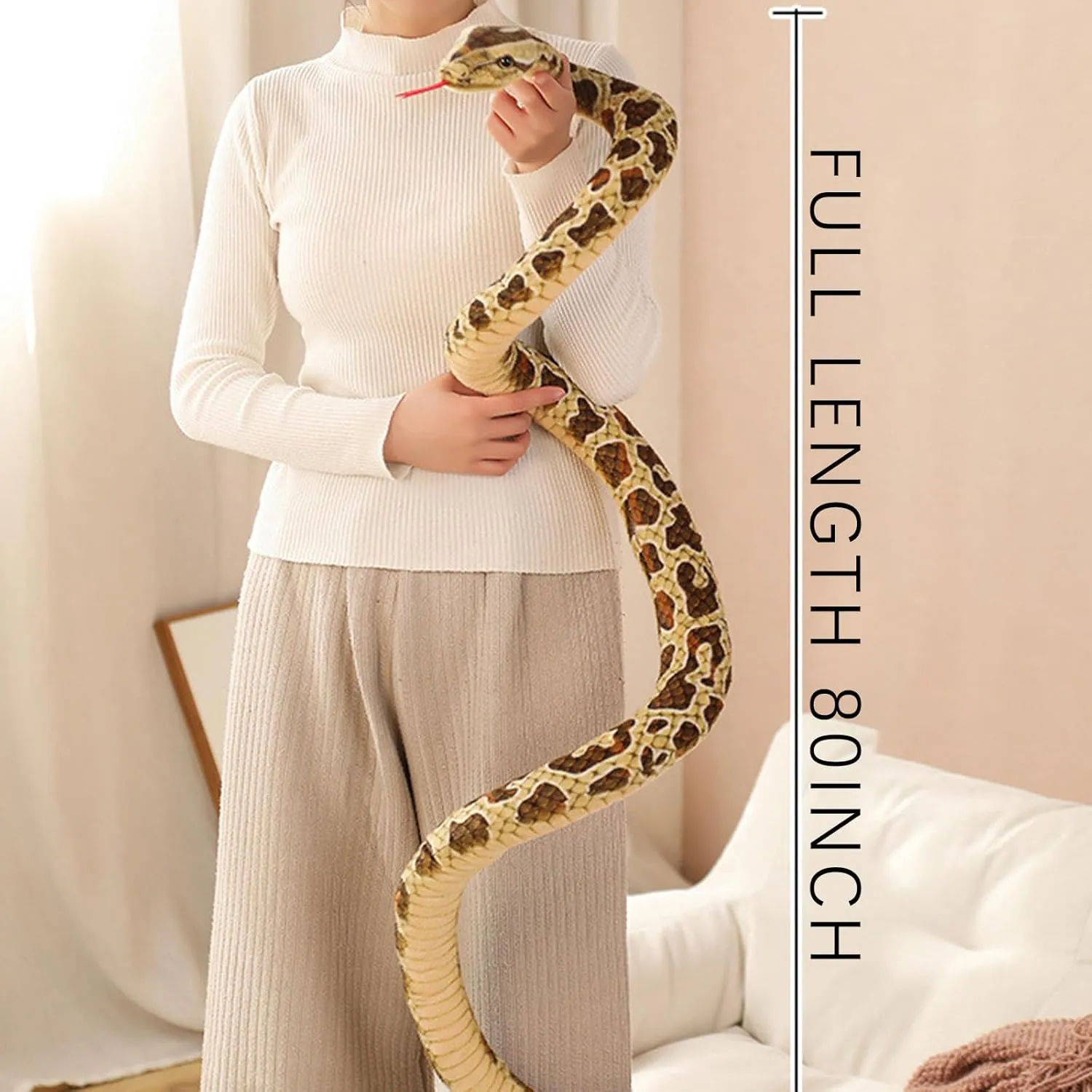 80" Snake Stuffed Animal Plush, Realistic Curling Giant Snake Plush Toys for Kids Zoologist Halloween Costume, Lifelike Boa Constrictor Stuff Snake Soft Plushies Toy Gifts for Kids Birthday