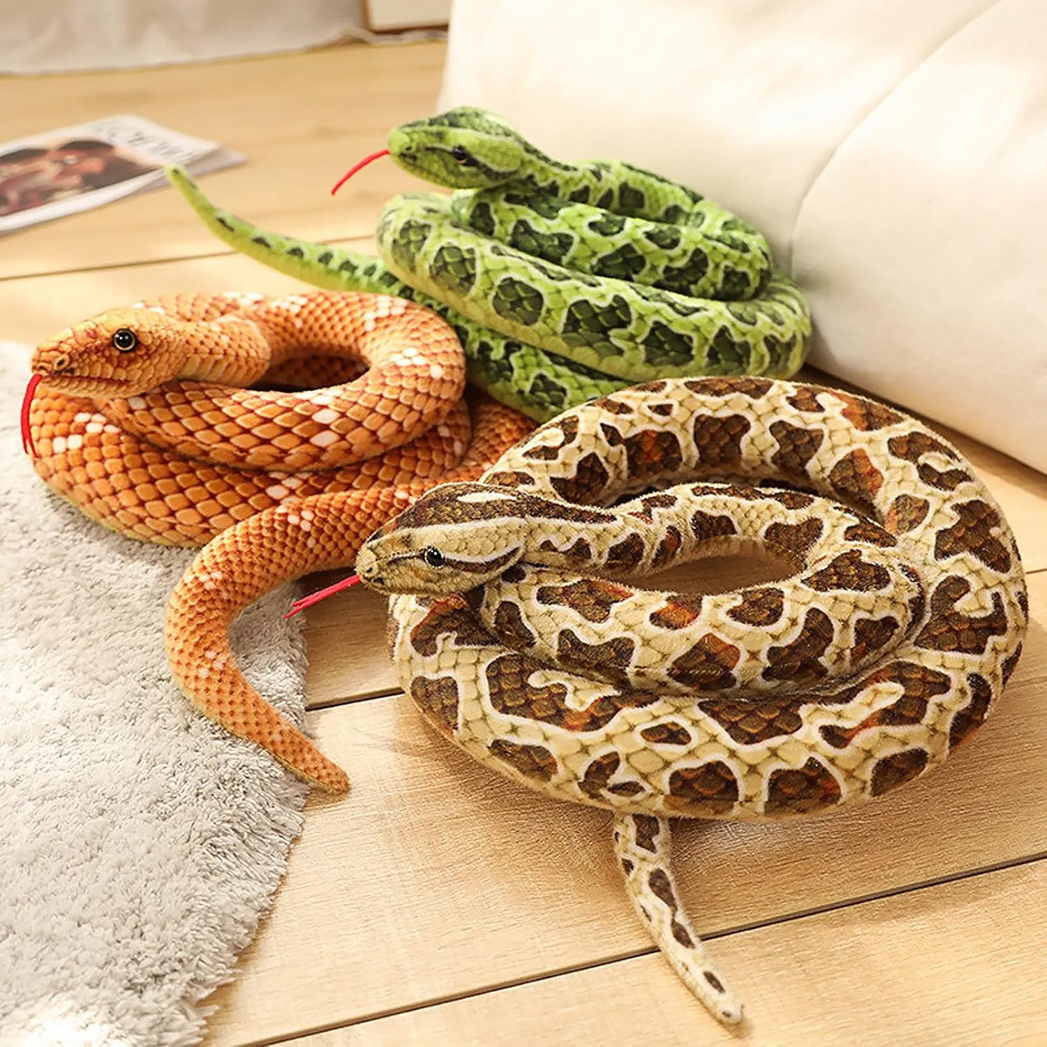 80" Snake Stuffed Animal Plush, Realistic Curling Giant Snake Plush Toys for Kids Zoologist Halloween Costume, Lifelike Boa Constrictor Stuff Snake Soft Plushies Toy Gifts for Kids Birthday