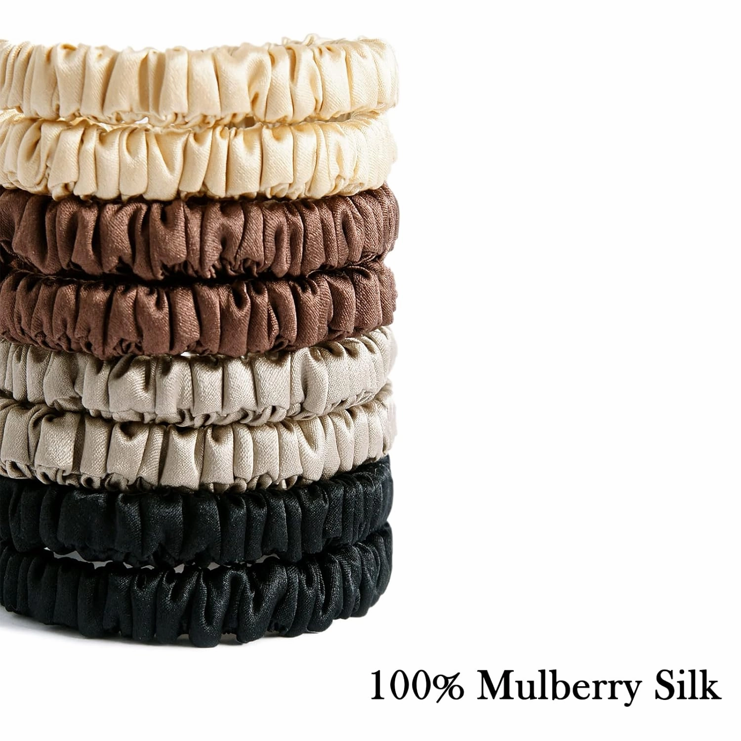 8 Set 100% Pure Mulberry Silk Hair-Friendly   Luxurious Elastic Skinny Scrunchies Travel Pouch Everyday Hair Ties Elastics Hair Care Ponytail Holder No Damage