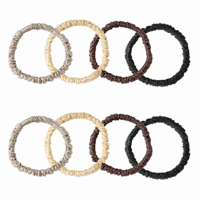8 Set 100% Pure Mulberry Silk Hair-Friendly   Luxurious Elastic Skinny Scrunchies Travel Pouch Everyday Hair Ties Elastics Hair Care Ponytail Holder No Damage