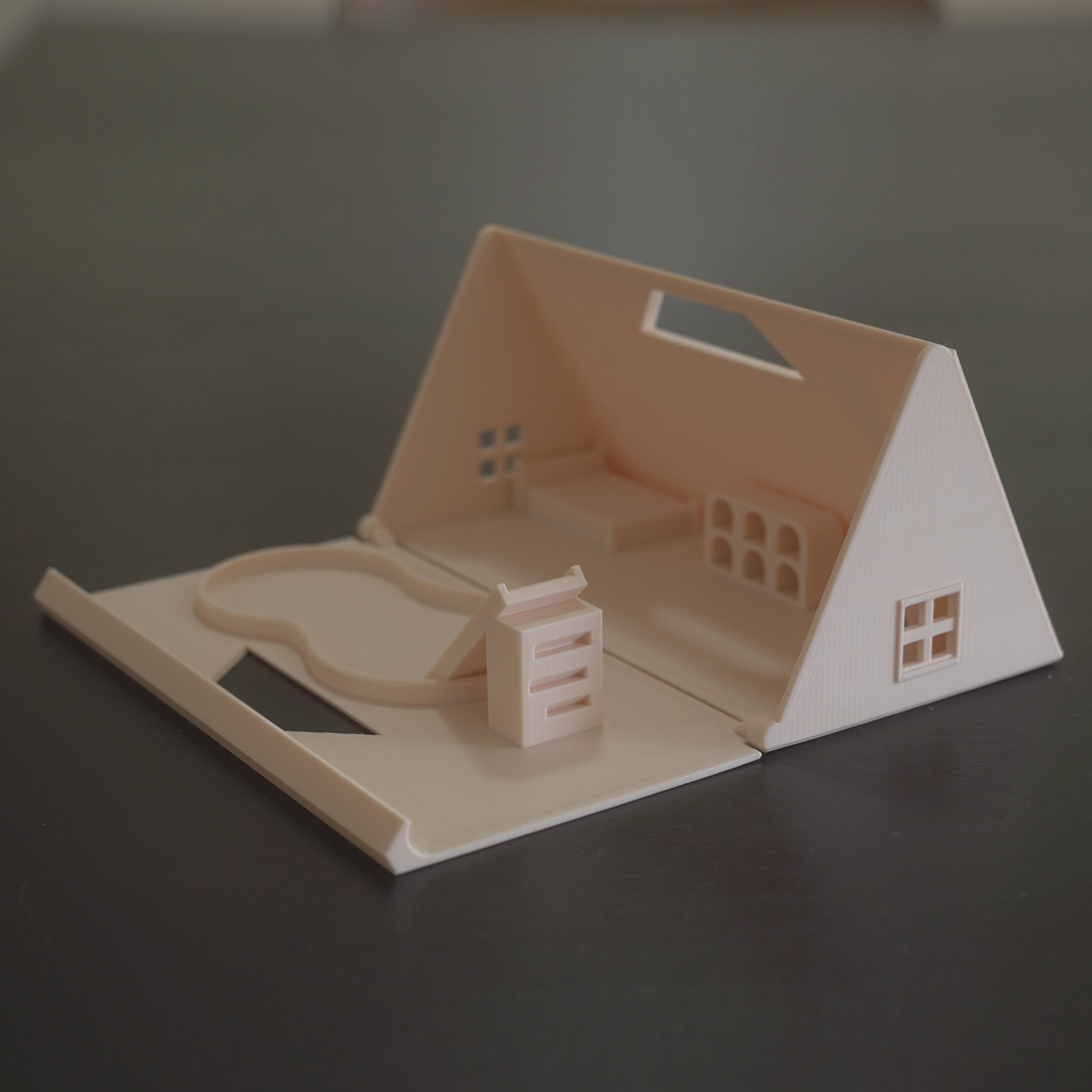 A-Frame Dollhouse, Fold-n-Go A Frame Doll house, Dollcabin, Minimal Dollhouse with furniture, Playhouse