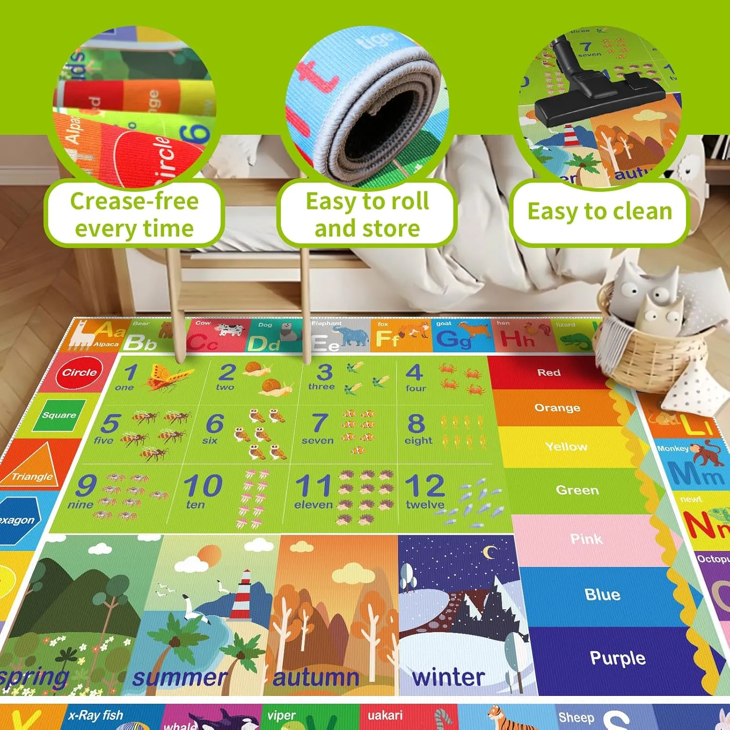 ABC Rug for Kids Playroom,Toddler Alphabet Mats Washable for Baby Area,Classroom,Play Room,Floor,Nursery (2.6×4ft /31×48in)