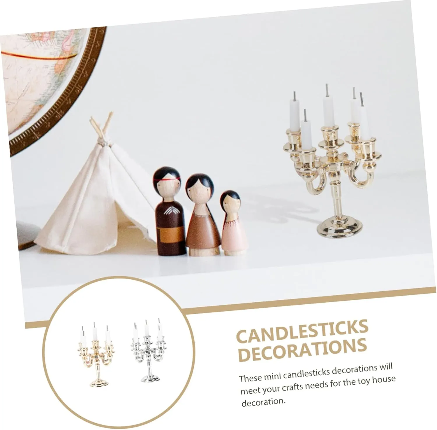 ABOOFAN 2 Sets Miniature Candlesticks Dollhouse Accessories for Christmas Scene Dining Table Decor Micro Landscape Decoration Safe Smooth Edges for Adults