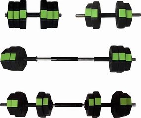 Adjustable Dumbbell Set with Iron Handle, 30lbs/44lbs Weight Set, Green and Black, Octagon Head