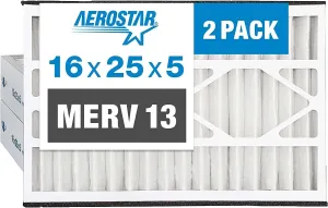 Aerostar 16x25x5 Air Filter MERV 13, Furnace Filters AC HVAC Replacement for Trion Air Bear 229990-105, 2 Pack (Actual Size: 15 5/8" x 24 1/8" x 4 7/8")
