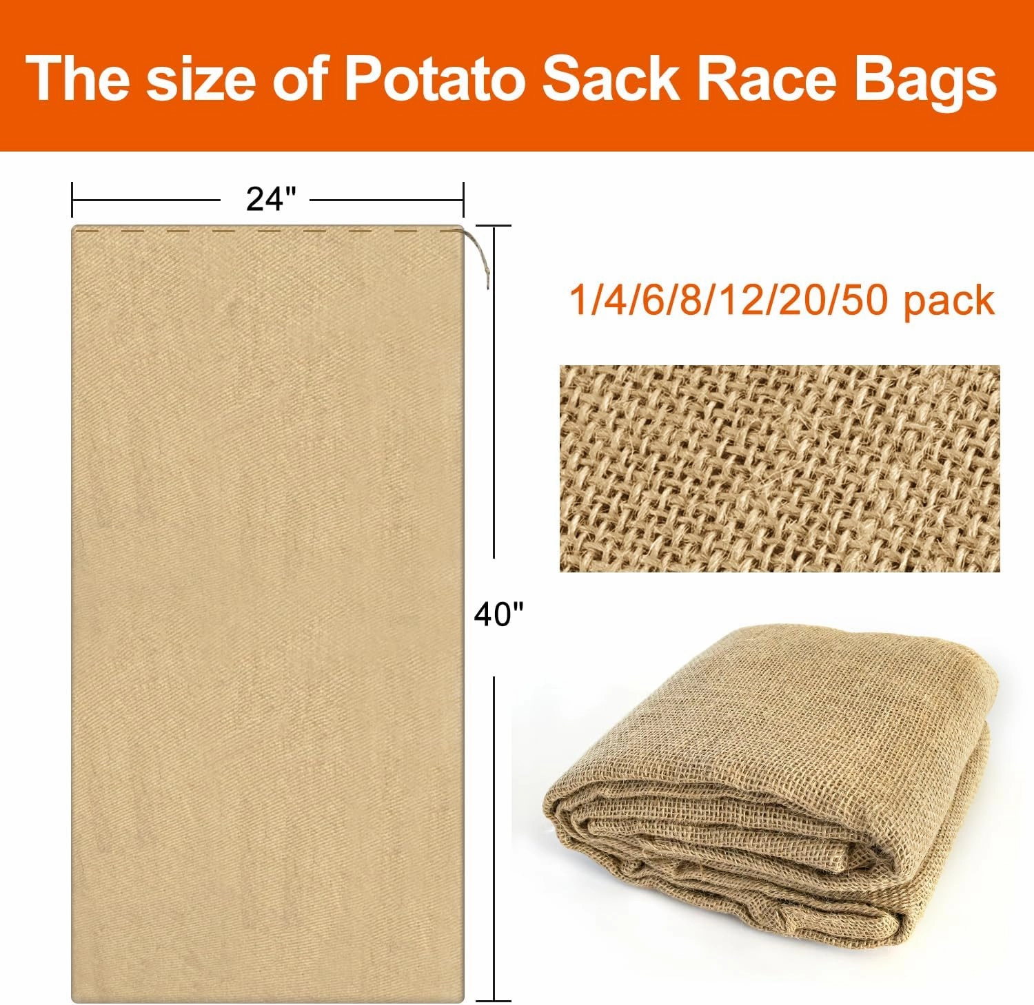 Agfabric 12pack 24"x40" Burlap Potato Sack Race Bags for Kids & Adults, Durable Sack Race Bags Outdoor Lawn Games, Easter, BBQ, Picnic, Block Party, Family Reunion, Birthday, Halloween - Set of 12
