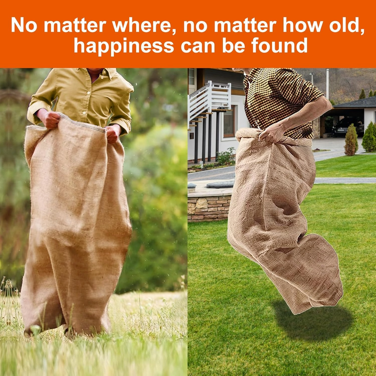 Agfabric 12pack 24"x40" Burlap Potato Sack Race Bags for Kids & Adults, Durable Sack Race Bags Outdoor Lawn Games, Easter, BBQ, Picnic, Block Party, Family Reunion, Birthday, Halloween - Set of 12
