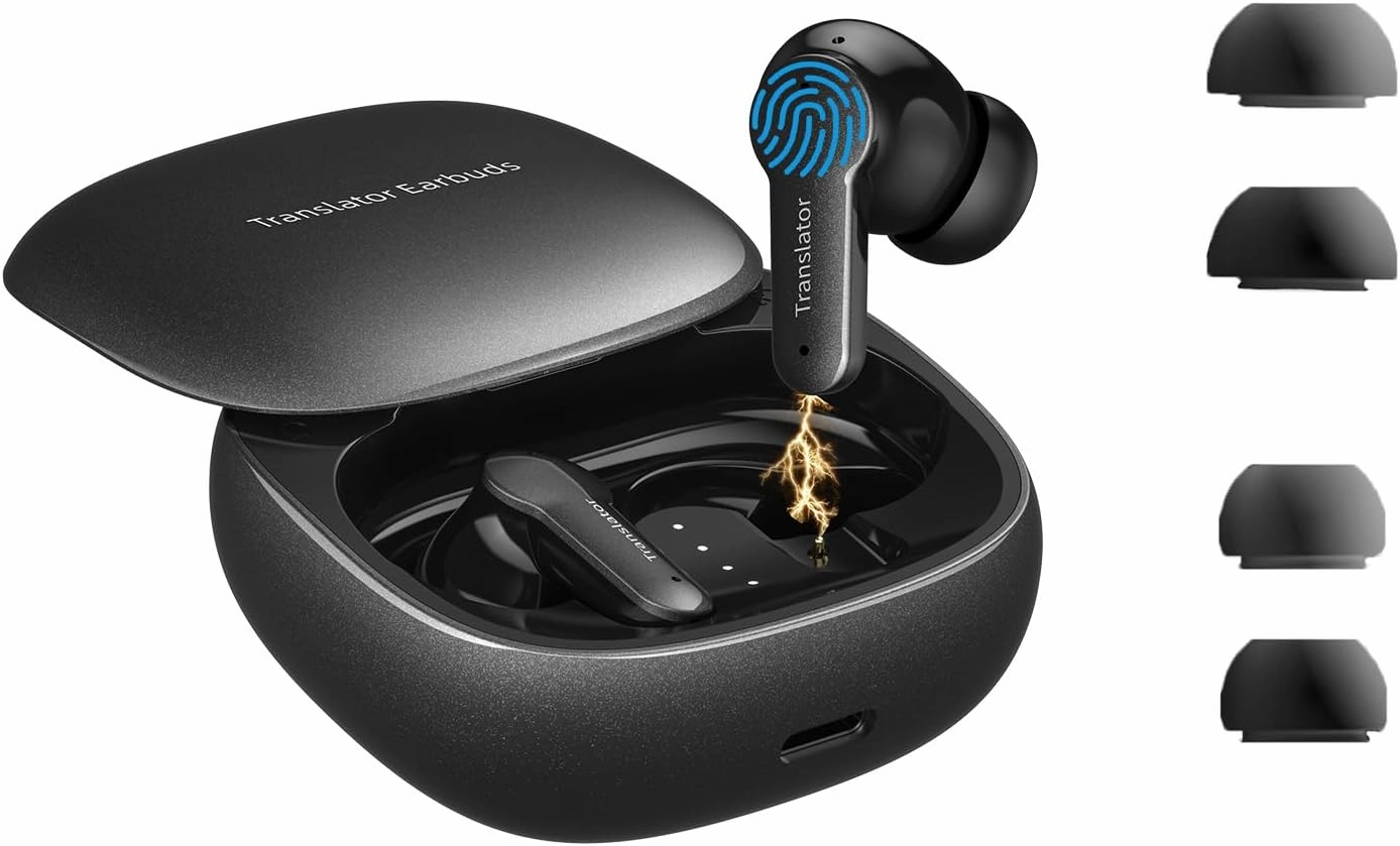 AI Translation Earbuds Real Time, Translator Earbuds Support 144 Languages & Accents, Audifonos Traductores Inglés Español, 3-in-1 Smart Bluetooth Headphones Ideal for Travel Business Learning (Black)