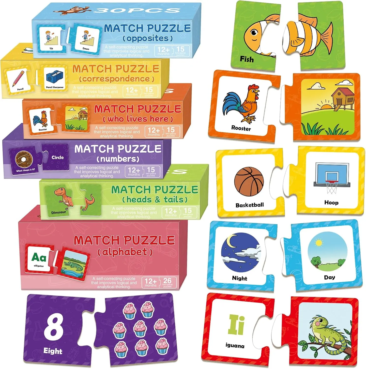 Aizweb 202PCS Puzzles for Toddlers 2-4,Match Games for Toddlers 3-5,Alphabet,Numbers, Animals,Preschool Toddler Learning Activities Educational ABC Learning Toys Game for Boy Girl Classroom Must Haves