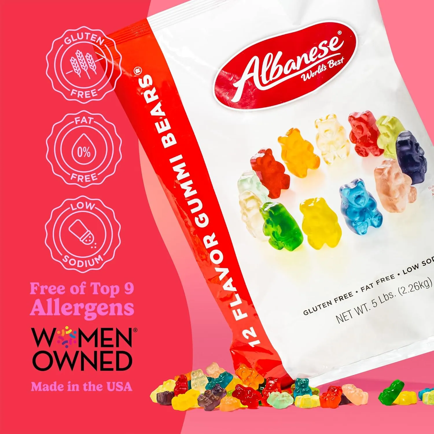 Albanese World's Best 12 Flavor Gummi Bears, 5lbs of Candy, Soft & Chewy Candy Snack, Fruity Flavor Assortment