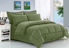 All Bed Set Comforter with 2 Pillow Shams,4 Piece Sheets for Adjustable beds 21'' Deep Pocket,Bed Skirt 8 Piece Bed Set for All Seasons Sage Stripe,King