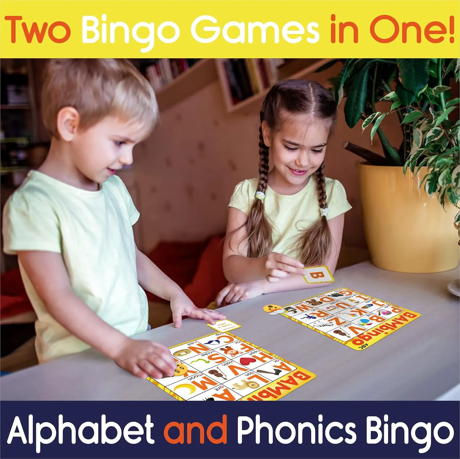 Alphabet and Phonics Bingo - ABC Learning Letter Recognition and CVC Words with Pictures - Phonics Games for Kids Ages 3-6 yrs Preschool Kindergarten
