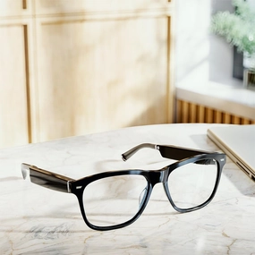 Amazon Echo Frames, an Alexa device (newest model), Smart glasses with Alexa, Square frames in Classic Black with blue light filtering lenses