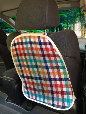 Ambesonne Checkered Car Seat Protector Set of 2, Colorful Fresh Summertime Pattern Design Gingham Plaid Striped Traditional Picnic, Universal Kick Mat for Dirt Mud & Scratches, 18" x 24", Multicolor