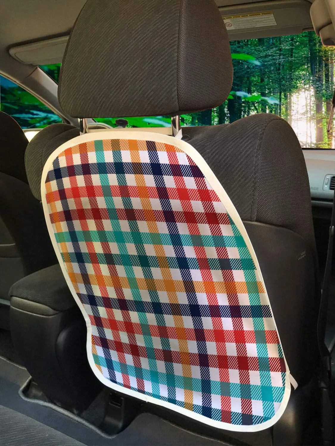 Ambesonne Checkered Car Seat Protector Set of 2, Colorful Fresh Summertime Pattern Design Gingham Plaid Striped Traditional Picnic, Universal Kick Mat for Dirt Mud & Scratches, 18" x 24", Multicolor