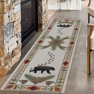 American Southwest Country Runner Rug, Brown Bear Paw Pinecone Forest, 2x7ft, Non Slip Backing, Pet Friendly, Low Pile